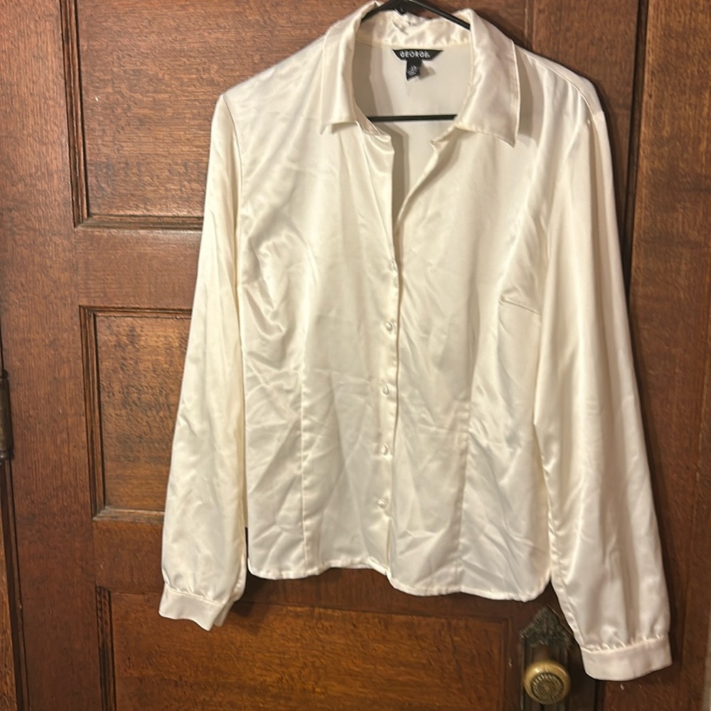 George Cream Colored Button Down Polyester Blouse sz L